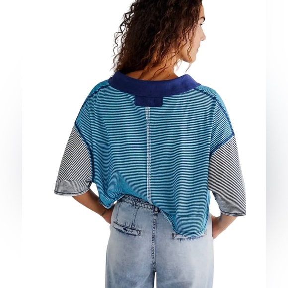 NWT Free People On A Boat Boxy Stripe Crop Polo - Size XL - Picture 4 of 10